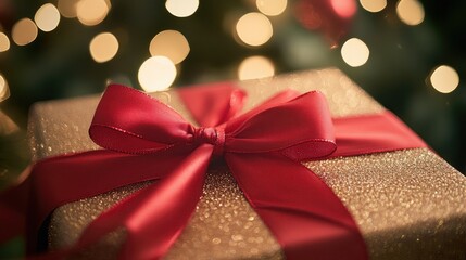 A red bow tied around a holiday gift, ready for a special occasion
