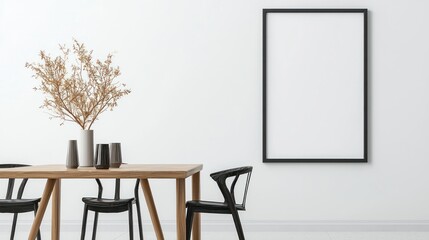 Modern Chic Dining Room Interior with Mock-Up Frame and Soft Lighting., Generative Ai