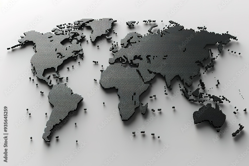Poster a computer generated image of the world made up of small squares