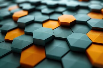 Obraz premium A close up of a pattern of hexagons with some orange and blue