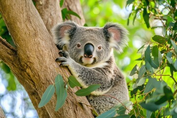 Fototapeta premium Close-up of a Koala in a Eucalyptus Tree