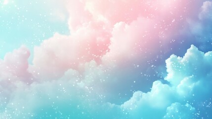 Obraz premium A serene blend of pastel clouds in soft pink, blue, and white hues with a touch of sparkling stars.