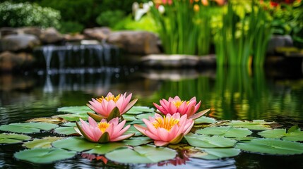 Serene garden pond with vibrant water