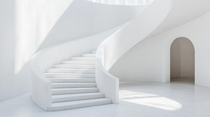 Fototapeta premium A white staircase in a modern building, symbolizing architecture and design