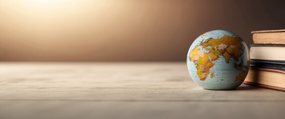 A Globe and Stack of Books on a Wooden Table