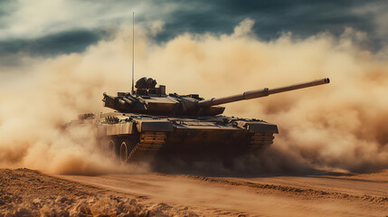 Panzer im Dutzendnebel im Wüstenterrain