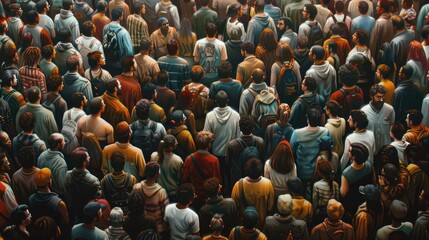 Overpopulated world. Huge crowd of people. Humans suffer from pollution. Ecological disaster concept. AI-generated.