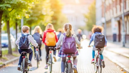 Obraz premium Students riding to the school marking the beginning of their daily school routine.