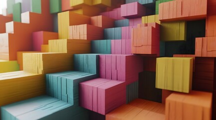 Abstract Arrangement of Colorful Wooden Blocks