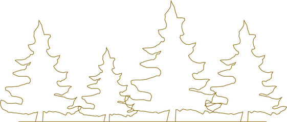 Vector sketch, silhouette illustration, detailed drawing design, collection of abstract unique simple trees in the forest with lots of leaves and twigs for greenery