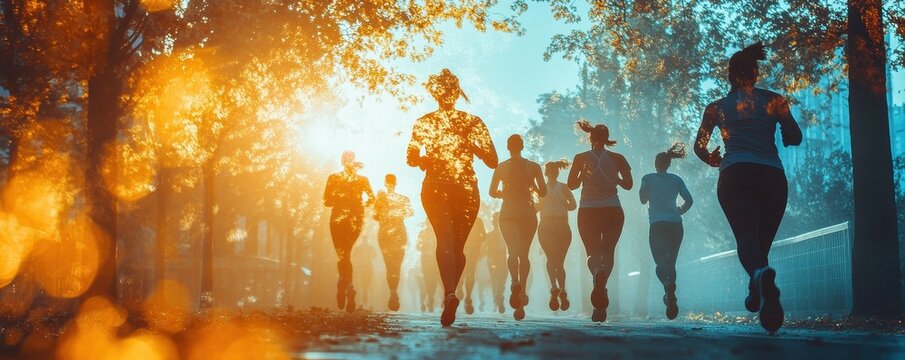 A group of friends enjoying a morning jog together, emphasizing community and positivity