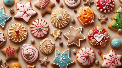 Festive holiday cookies with intricate Christmas patterns