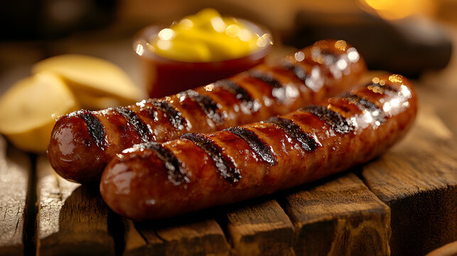 BBQ-Wurstchen mit Senf und Ketchup auf Tisch