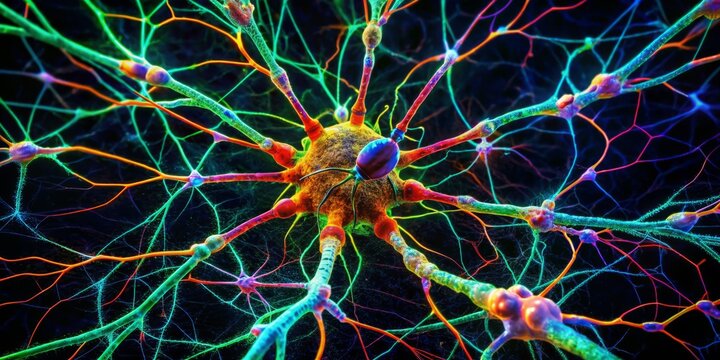 intricate details of ant's brain and ventral nerve cord in fluorescent microscopy against dark mysterious background highlighting neural network complexity