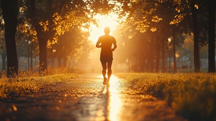 Fototapeta premium A person enjoying a morning run with a motivational quote, highlighting fitness and positivity
