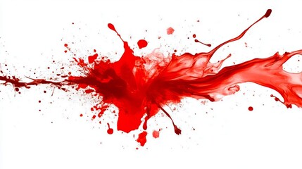 A red paint splatter on a white background