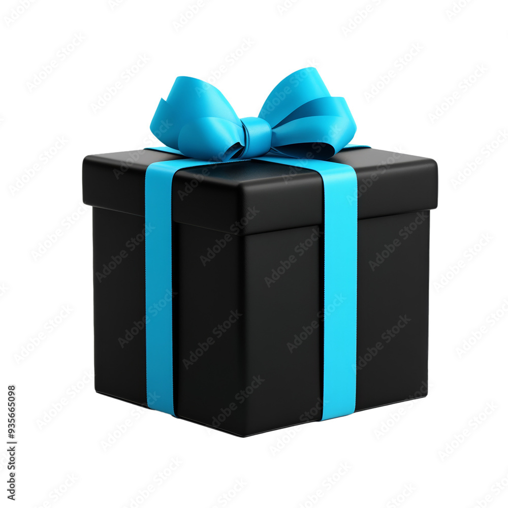 Wall mural 3D Black Friday gift box icon with a blue bow isolated on transparent background 