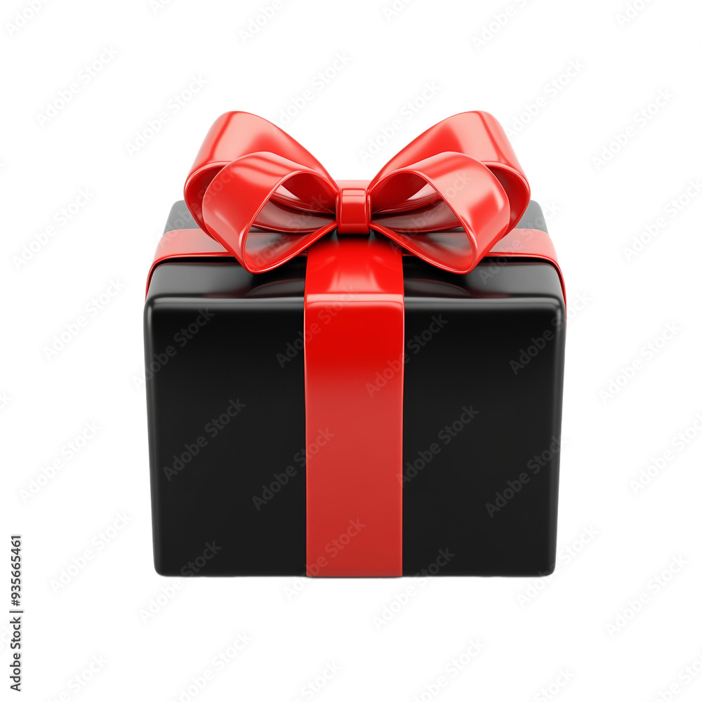 Wall mural 3D Black Friday gift box icon with a red bow isolated on transparent background 