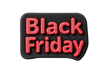 3D Black Friday sale badge with bold text Black Friday and red outline isolated on transparent background 