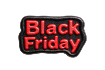 3D Black Friday sale badge with bold text Black Friday and red outline isolated on transparent background 