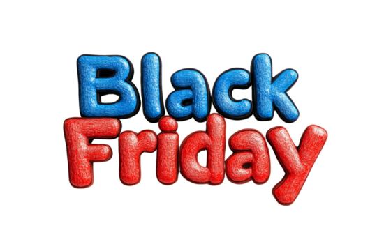 3D Black Friday sale badge with bold text Black Friday and red outline isolated on transparent background 