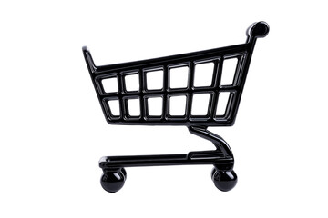 3D glass shopping cart with Black Friday sale text etched inside isolated on transparent background 