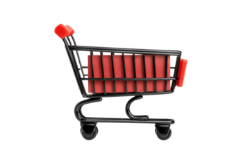 3D glass shopping cart with Black Friday sale text etched inside isolated on transparent background 