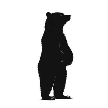 Black silhouette of a bear standing on hind legs isolated on transparent background 