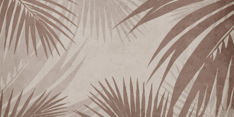 Botanical illustration. Rustic home decor, wall decoration, picture in frame. Grunge, vintage illustration. Palm leaves