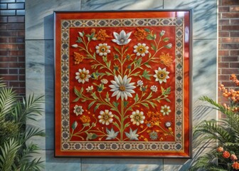 panel wall art, wall decoration, marble background with flowers designs