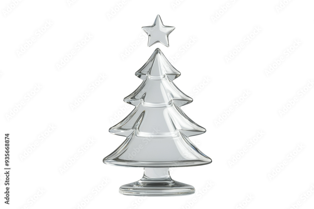 Canvas Prints Crystal clear 3D glass Christmas tree with delicate branches and a star on top isolated on transparent background 