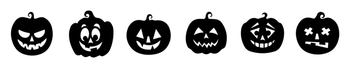 Pumpkin scary faces,Halloween pumpkins,scary pumpkin icons,set of halloween pumpkin silhouettes, scary back plants,Ghosty vector illustration, Horrible plants and animals silhouette 