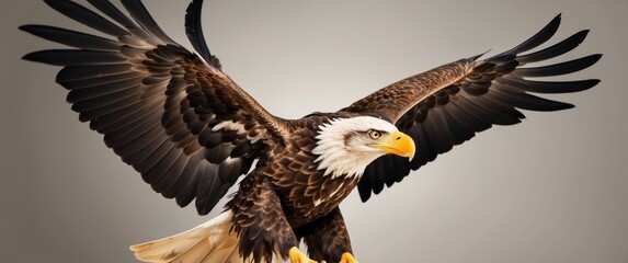 Obraz premium Bald Eagle with Spread Wings Against a Neutral Background