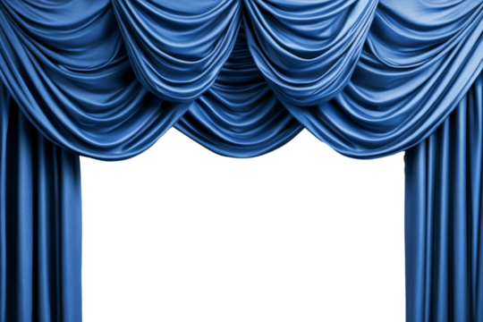Elegant navy blue theater curtain with rich texture isolated on transparent background 