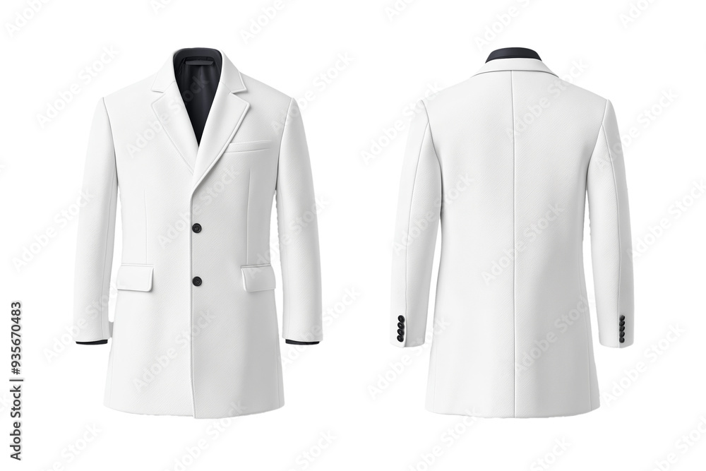 Poster elegant transparent coat front and back mock up with tailored fit and minimalist buttons isolated on
