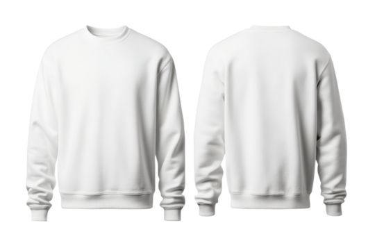 Elegant transparent pullover front and back mock up with ribbed collar and cuffs isolated on transparent background 