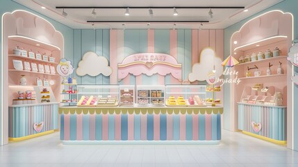 Pastel Pink and Blue Candy Shop Interior.