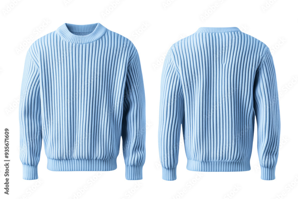 Poster light blue pullover front and back mock up with ribbed texture and comfortable fit isolated on trans