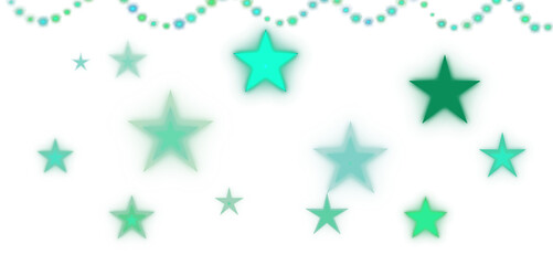 Glowing neon green stars floating on a transparent background, creating a vibrant and festive effect. 
