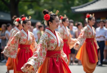 Authentic Japanese Bon Odori Dance Performance at a Summer Festival