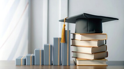 Education ROI Concept Background - Return on Investment (ROI) graph with books and graduation cap, symbolizing the benefits of educational investment.

