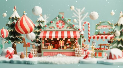 Christmas Market Miniature with Snowfall.