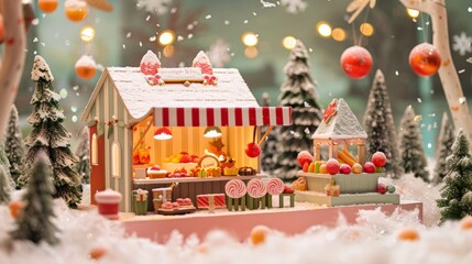 Miniature Christmas Village with Candy Store.