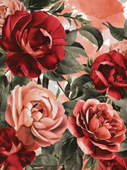Watercolor Rose Reverie: Floral Pattern Wall Mural