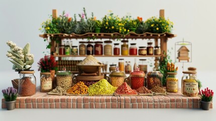 Miniature Market Stall with Herbs and Spices.