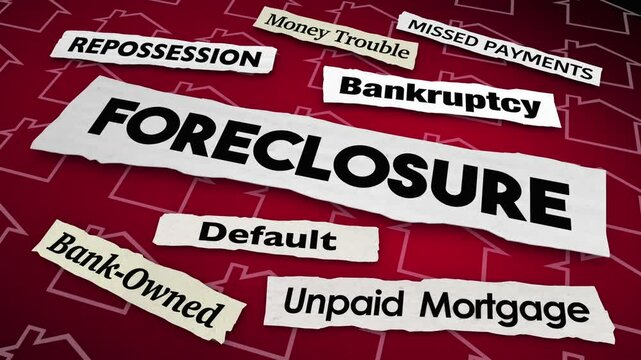 Foreclosure News Headlines Home House Loss Loan Default Bank Foreclosure Words 3d Animation