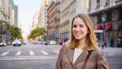 Person Standing in Middle of Street and Copy Space