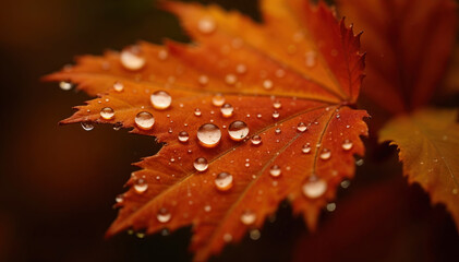 Autumn leaves closeup with water droplets