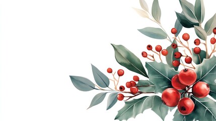 A beautiful arrangement of holly leaves and red berries, perfect for festive and seasonal designs, conveying holiday spirit.