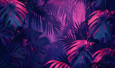 Jungle neon background. Vapor wave tropical background concept. 